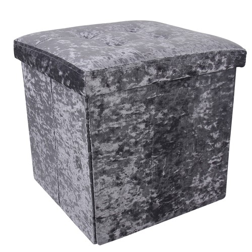 Crushed Velvet Ottoman Foot Stool Storage Box Furniture Seat Rest Cube Foldable - Picture 5 of 7