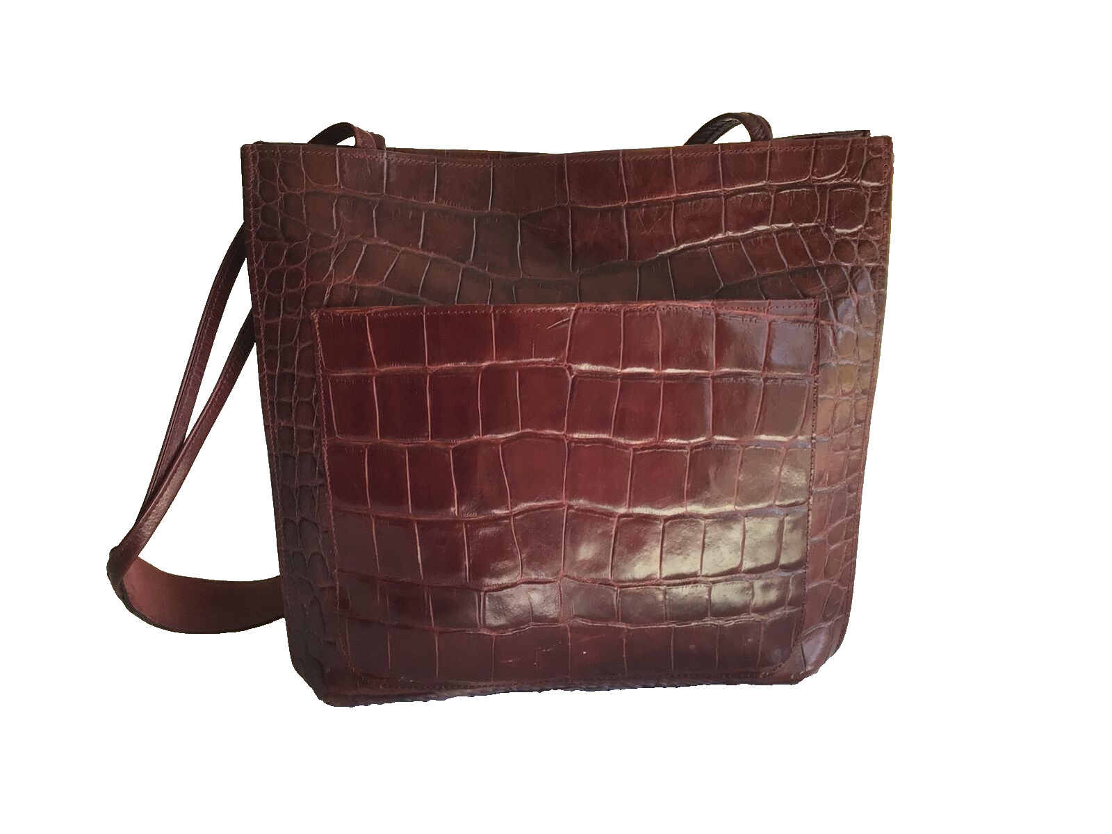 James Culver Burgundy Handmade Alligator Embossed Leather  Bag~11”x11”