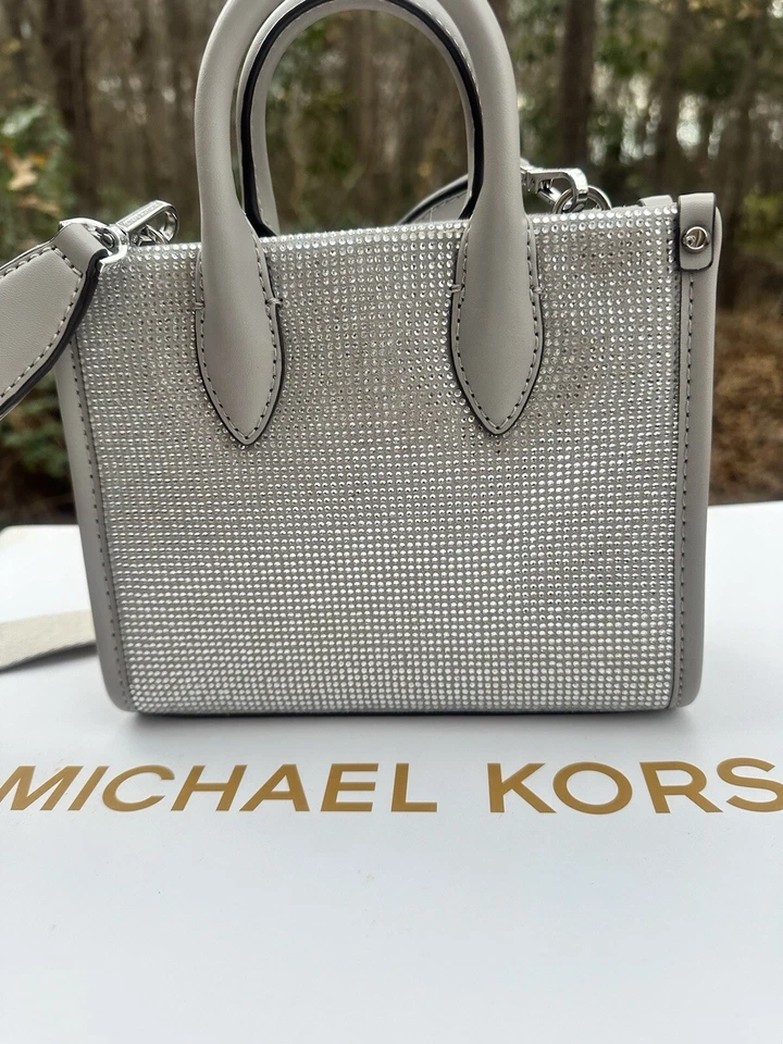 G1N con etiquetas Michael Kors XS Mirella Gris Perla Brillante Multi Cuero Mk Logo C Foto 3 de 4