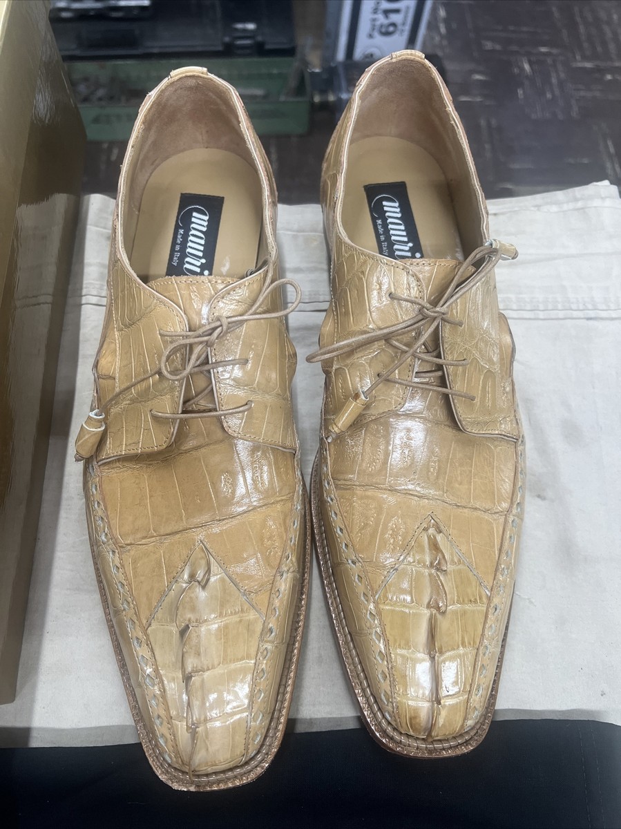Mauri Light Tan Brown Crocodile Men\'s Dress Shoe‎ Hand Painted Size 10 Mauri Light Tan Brown Crocodile Men main image 2
