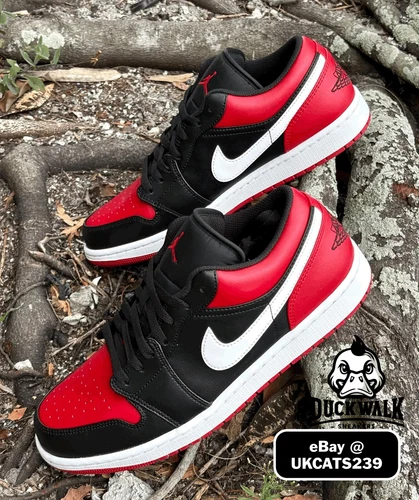 Nike Air Jordan 1 Low Shoes "Bred Toe" Black White 553558-066 Men's Sizes NEW