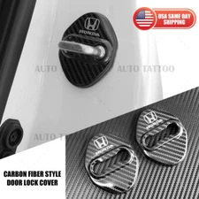 2pcs Carbon Fiber Texture Stainless Door Striker Cover Lock Buckle Cap For Honda