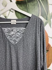 Soma Large Gray Polka Dot Lace Trim Long Sleeve Pajama Top Sleepwear