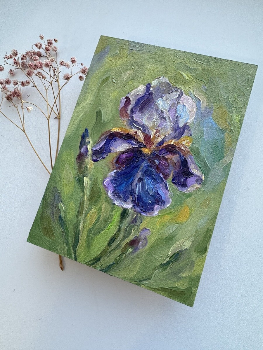 Original Art Iris Painting Flowers Art Purple Iris Oil Painting
