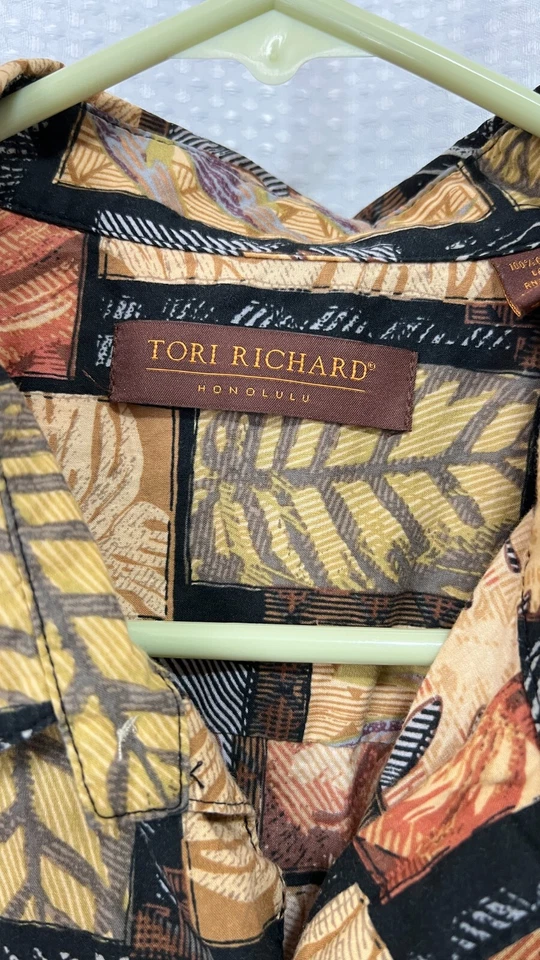 TORI RICHARD мужчин XL рубашка коричневый цветочный тропический отпуск коротким рукавом Гавайи США - Изображение 4 из 4