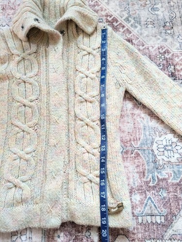 Vintage Y2K Mudd Button Cardigan Off White Soft Pastel Rainbow Cableknit Youth M - Picture 8 of 10