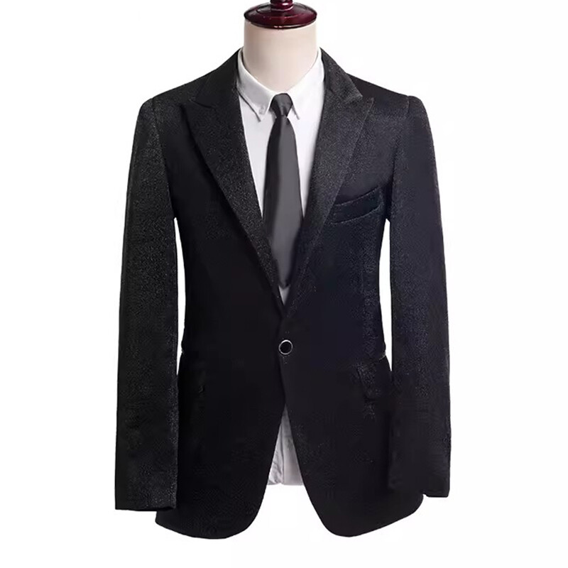 Men Lapel One Button Jacket Coat Suit Blazer Glitter Business Party Wedding