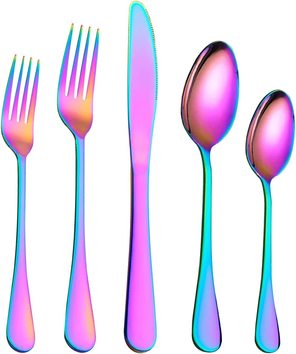 Flatware Set 20 Piece, Stainless Steel Titanium Colorful Pla