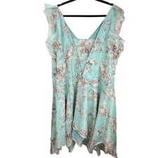 eShakti Dress Size 3X Sheer Floral Ruffle Sleeve Dress Nylon/Polyester Boho Hipp