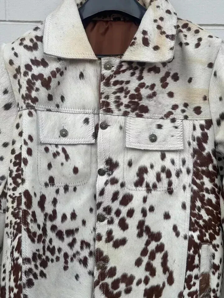 PONY Giacca vera pelle di mucca capelli su pelle di cavallo elegante western elegante camionista giacca...