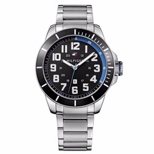 TOMMY HILFIGER 1791074 BLACK DIAL STAINLESS STEEL BRACELET 48MM MENS WATCH