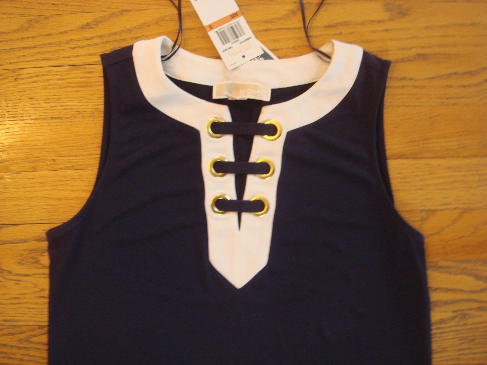 Abito Michael Kors S nuovo con etichette maglia bianca navy $99