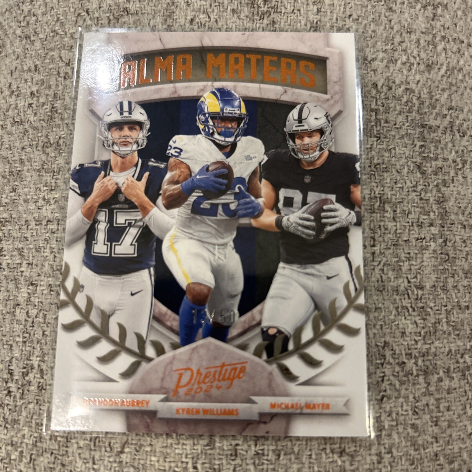 2024 Prestige Alma Maters Brandon Aubrey / Kyren Williams / Michael Mayer  13/50