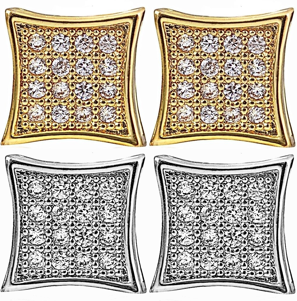 Gold Silver Filled CZ Iced Out Square 7mm Stud Earrings for Men and Women Pair-image