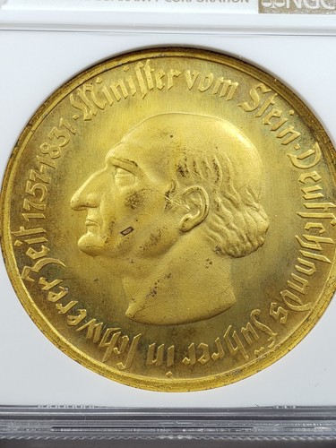 1923 Westphalia Germany 10000 Mark Gilt Notgeld Large Size Holder NGC MS66 - Picture 2 of 4