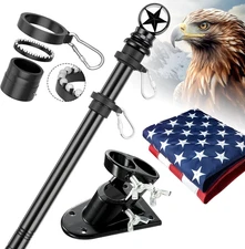 American Flag with Pole Kit - 5Ft Heavy Duty Stainless Steel Flagpole for outsid