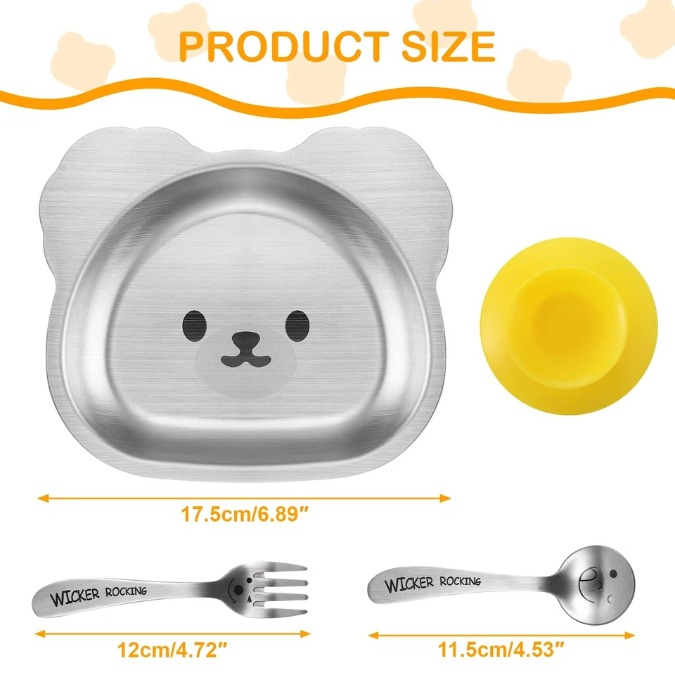 304 Edelstahl Kinderteller Kantinen mit Silikon Saugfuß Edelstahl Teller Baby... - Bild 3 von 4