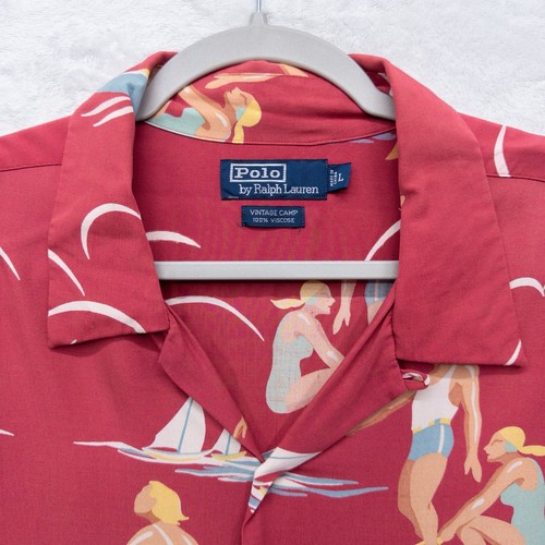 Ralph Lauren Polo Camp Shirt L Surfing Beach Scene Viscose Vintage Rare Hawaiian - Picture 3 of 4