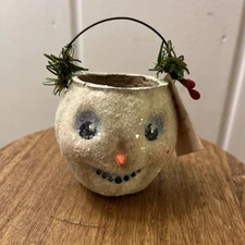 Seasons Gone By Paper Mache Mini Candy Bucket Snowman Rare Hard To Find
