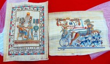 2 VINTAGE HANDPAINTED ANCIENT EGYPTIAN PAPYRUS ART~ARTIST SIGNED~ 12 1/2" x 16"