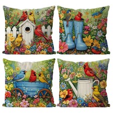 Spring Pillow Covers 20x20 Inch Set of 4 Spring Decor Cardinal Decor Bird Thr...