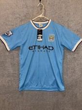 New Manchester City FC Mens Blue T Shirt Soccer Etihad Airways Size Large