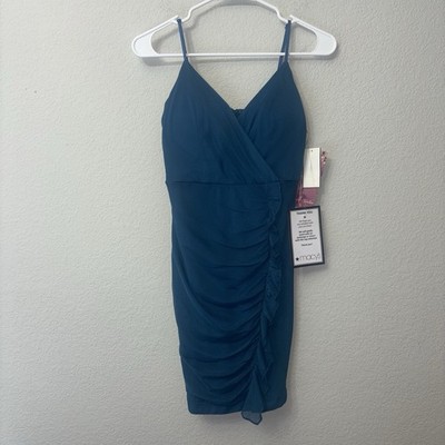 Emerald Sundae Women's Blue Spaghetti Strap Mini Dress Size Small S Ruffled NWT