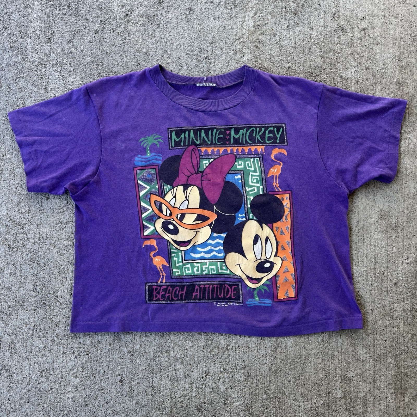 Vintage 90s Single Stitch Disney Minnie Mickey Mouse Cropped Graphic T-Shirt