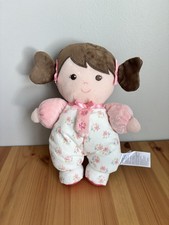 Baby Starters Soft Body Doll Flower Floral Pink Plush Brown Hair Pigtails Lovey