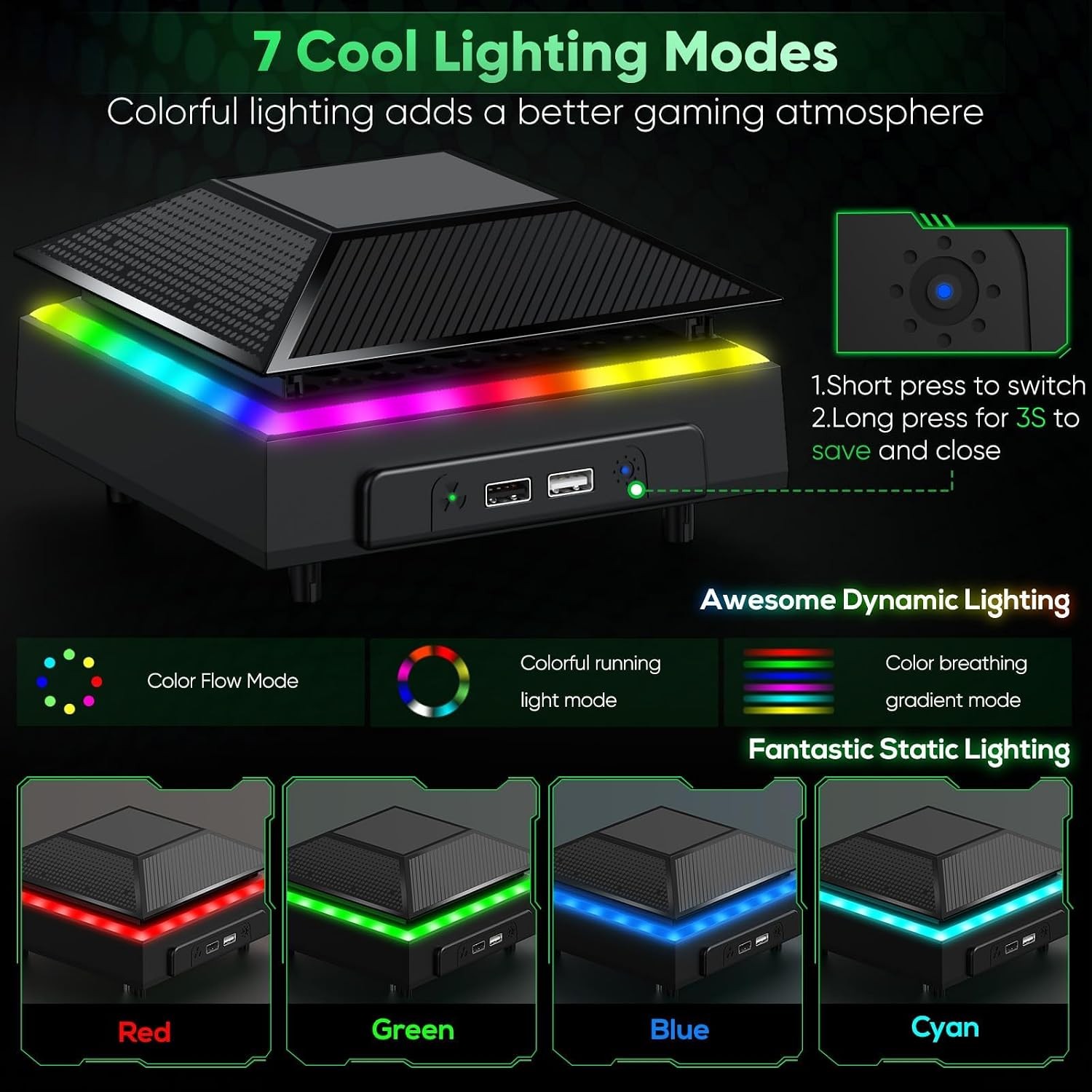 Ventola di Raffreddamento per Xbox Series X, Velocità Manuale Auto con Filtro Antipolvere e 7 Luci RGB foto 4