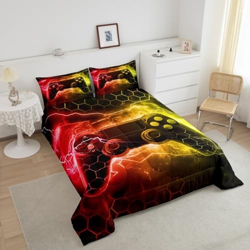 Kids Boys Red Yellow Gamer Comforter Size, Honeycomb Gaming Twin Multi 11 - Picture 4 of 7