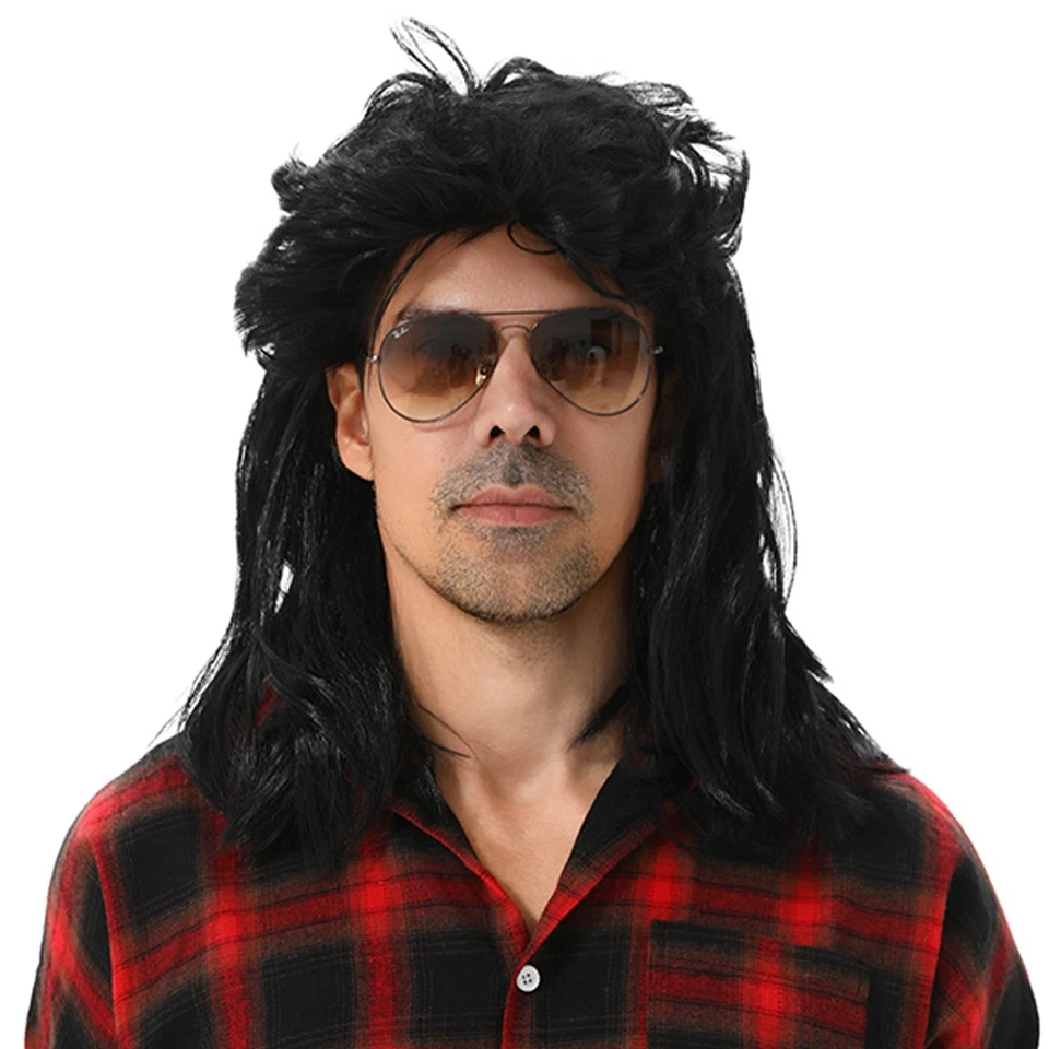 MAASKANTJE "Schnitzel" Retro Mullet Vokuhila Perücke schwarz neu