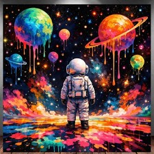 LEINWAND BILD ER XXL ABSTRAKT ASTRONAUT KID WELTALL PLANETEN MODERNE KUNST P2208
