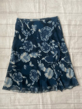 Sag Harbor women 8 floral print fully lined pull on skirt navy blue white