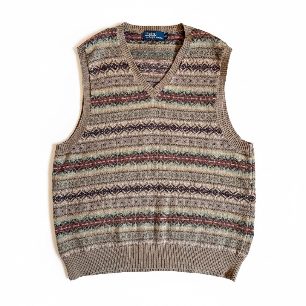 Ralph Lauren Navy Fair Isle Wool Cashmere Sweater Vest Sweater Gilet knit XL