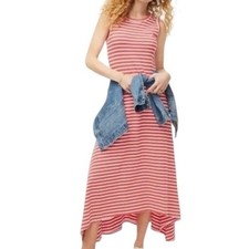 J.Crew Womens Sleeveless Striped High-Low Maxi Tank Dress Coral Sz Small Preppy