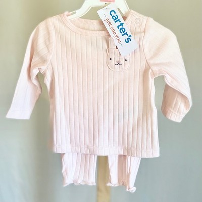 Carters Just One You Baby Girl Pink Ribbed Bunny Pajama Set Newborn NWT