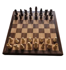 Chess Board Wood Set Fold up Book Style Chessmen Travel 12 Inches x 6 Inches