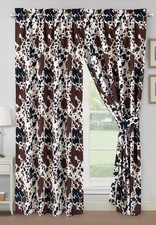 Cow Print Curtain Set 116" Wide x 84" Long Western Theme Cowboy Print Rod Poc...
