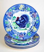 Wood & Sons English Scenery Blue Multicolor Dinner Plates Set of 6 Turkey Design