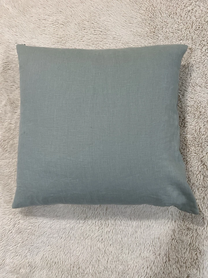 Garnet Hill Sage Green 100%Linen Pillow Cover 18"x18" w/ 95% White Goose Feather - Image 2 of 4