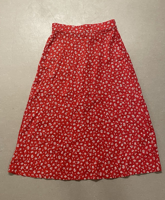 Monkl Damen Maxirock Midi rot/weiß Blumenmuster, elastischer Bund, Gr. S