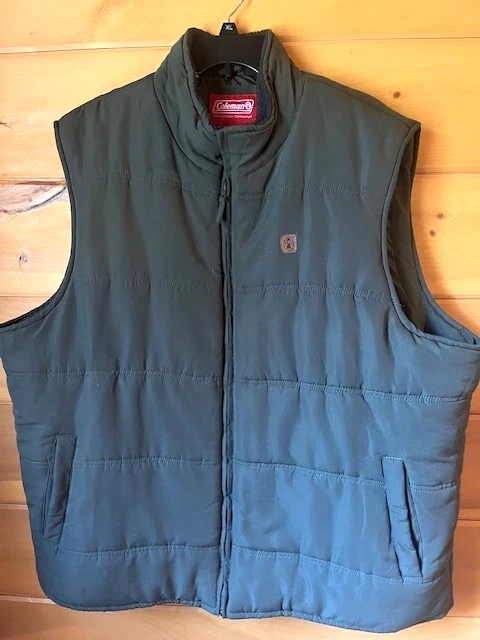 Coleman Green Puffer Vest Men's XXL Sherpa Neckline Pockets Insulated
