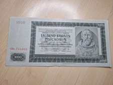 1000 Kronen B&ouml;hmen Und M&auml;hren Prag 1942 Banknote Geldschein Deutsche Besatzung