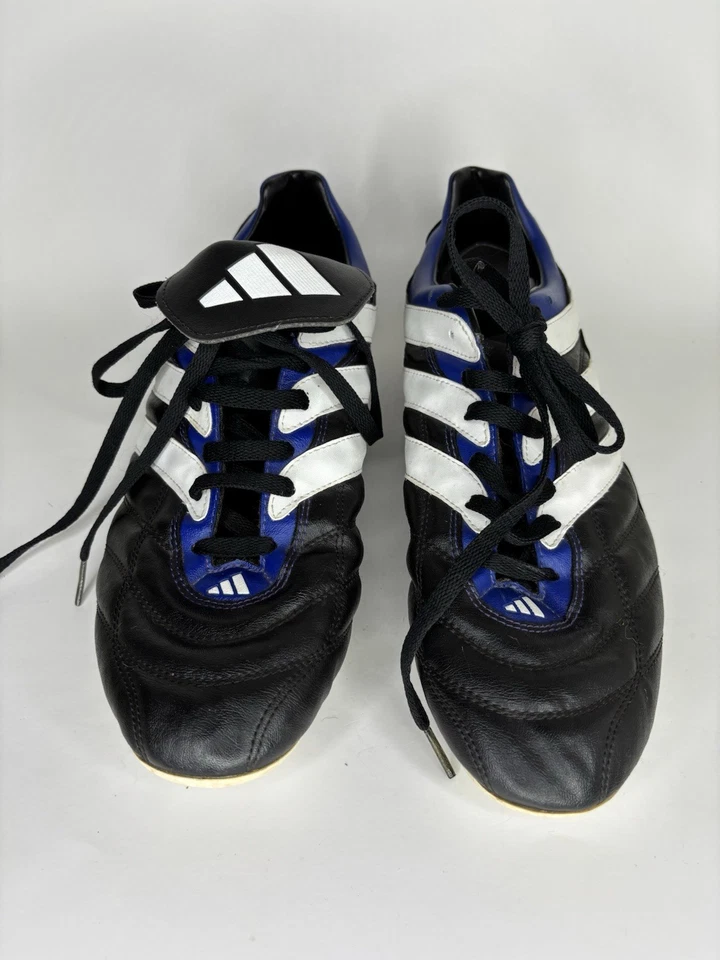 Botines de fútbol Adidas para hombre talla 12 con cordones negro blanco azul cuero  - Imagen 4 de 4