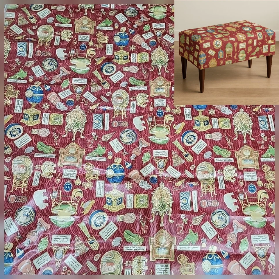 VTG Cyrus Clark “Alexandra” Fabergé Egg Print Cotton Fabric 5 Yds Teflon 55” - Image 3 of 4