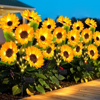 3 PCS Solar Sunflower Lights Outdoor Waterproof Garden Stake for Pathway Decor