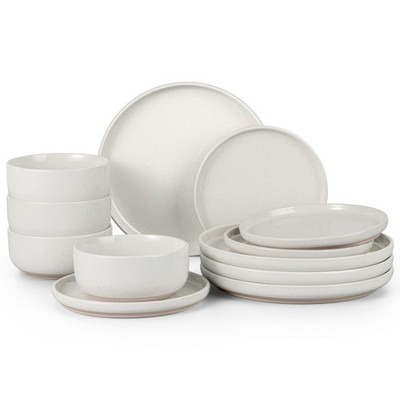 Stoneware Dinnerware Sets, 12-Piece Plates and Bowls Set for 4, Dishes Set fo...