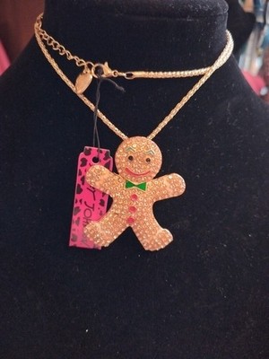 Betsey Johnson Gingerbread Necklace Champagne Crystals Holidays Winter Treat