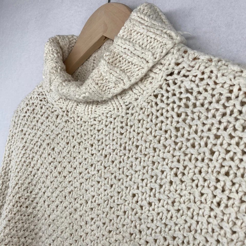 Suéter EILEEN FISHER 2XS Algodón Orgánico Grueso Cuello Alto Pullover Blanco Foto 4 de 4